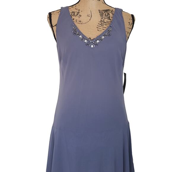 Ignite Evenings Beaded V-Neck Drop Waist Asymmetrical Hem Flapper Dress NWT Sz 8 - Picture 3 of 11